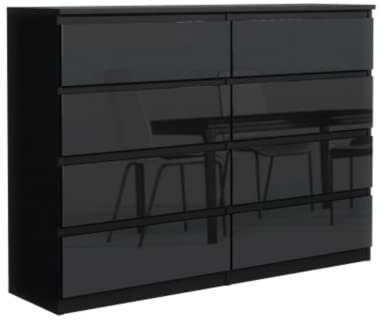3xE Living Kommode mit 8 Schubladen in 4 Farbvarianten 120 cm (Schwarz/Schwarz in Hochglanz)