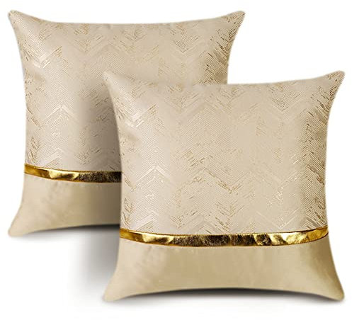 JOTOM Dekorative Kissenbezug Gold Heißpräge Dekokissen Sofakissen Kissenhülle 2er Moderne Weiche Edel Zierkissenbezug für Couch Bett Sofa Stuhl Outdoor Home Decor (Beige, 50x50cm)