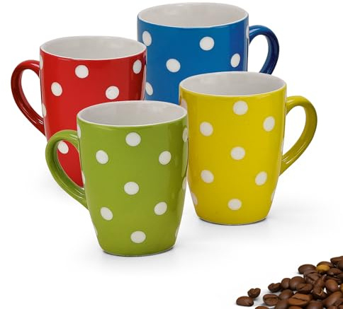 Tassen 4er Set in blau rot gelb und grün - Schöne Keramik Kaffeetassen in 250ml für Cappuccino Kaffee Tee - Außergewöhnliche Kaffeebecher spülmaschinenfest und mikrowellengeeignet als Geschenk