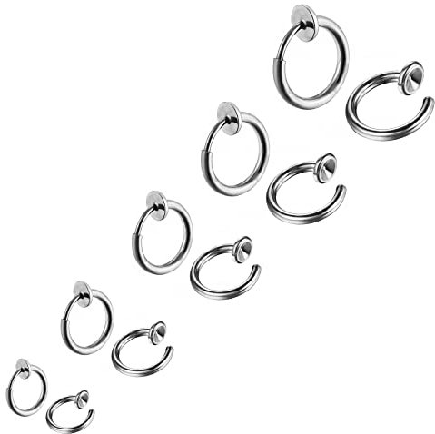 Bo Win 5 Paare Set Edelstahl Silber Ohrringe Clips für Herren Damen Mädchen Kinder Männer Magnet Ohrringe Ohne Ohrloch Herren Ohrclips Damen Ohne Ohrlöcher Ohrklemme Klein Creolen Silber Non-Piercing