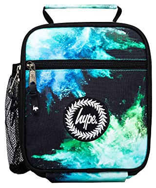 hype Unisex Lunch Box, Black Blue and Green Chalk Dust | Insulated kids food bag with thermal lining, 3 storage sections, mesh bottle holder, grab handle and wipe-clean fabric
