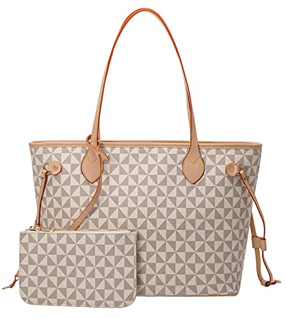 JANZORE Umhängetasche Damen Handtasche Groß Handbags Tote Bag Elegante Leder Taschen Mit Brieftasche Fashion 2 Pcs Set (Weiß)