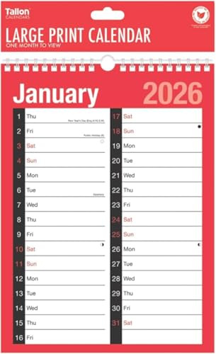 FIRST CHOICE KAYA 2026 Wallplanner R&B - A4 2 Column Month to View Slim Wallplanner Spiral Bound Calendar for Home Business Office School
