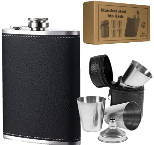Generic Hip Flask, 8oz Stainless Steel Flask for Liquor, Leather Flask Gift Set (Leakproof, Rustproof)
