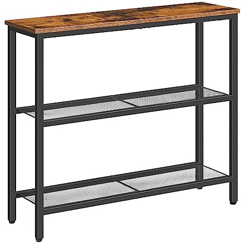 HOOBRO Mesa de Entrada Estrecha, Consola de Entrada, Mesa de Sofá, Mesa Auxiliar, Pasillo, Entrada, Salón, Marrón Vintage y Negro EBF73XG01