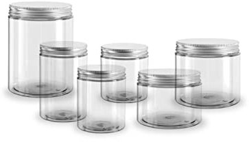 MAQA 6 pz Contenitori plastica con coperchio da 250 a 1000 ml, barattoli ermetici per alimenti, barattoli con tappo a vite in alluminio 300 ML, Trasparente