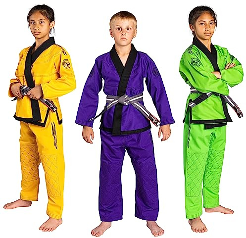 KO Sports Gear – Kids Gi Uniform Set, BJJ Jiu Jitsu Gi, Kimono and Pants, Pre-Shrunk (Purple, M3)