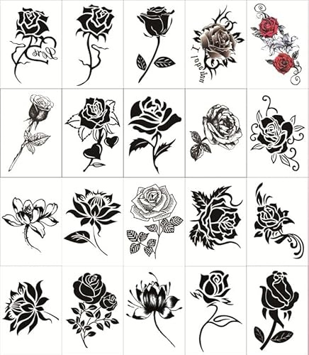 2 sets Fake Tattoos Wasserdichte Weibliche Schwarze Rose Kleines Muster Temporäre Tattoo-Abdeckung Narbe Schlüsselbein-Arm-Simulationsaufkleber