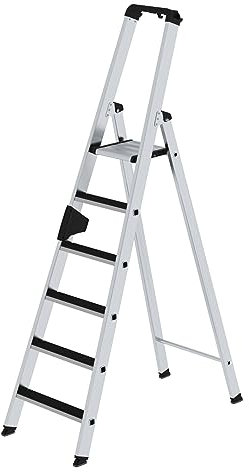PROREGAL Stufen-Stehleiter | einseitig begehbar mit Clip-Step | 6 Stufen | Leiter, Teleskopleiter, Trittleiter, Bockleiter, Sprossen-Doppelleiter