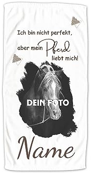 GRAZDesign Personalisiertes Handtuch Pferd mit Namen & Eigenes Foto | Badetuch, Badehandtuch Kinder 140x70cm | Duschtuch Strandtuch Pferde Mädchen Fotogeschenke