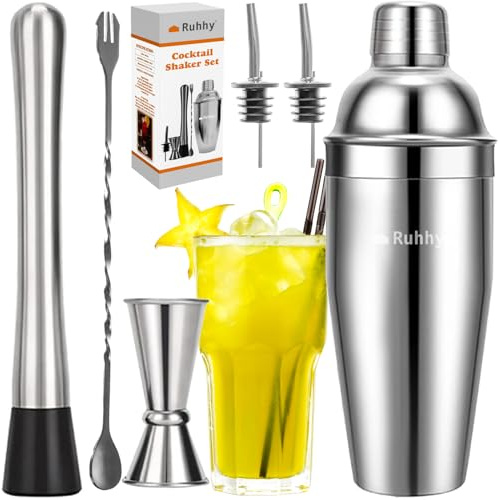 Cocktail Shaker Set aus Edelstahl 700 ml - Hochwertiges Barkeeper Set - Spülmaschinen geeignetes & rostfreies Cocktail Zubehör - Ideales Cocktail Set Geschenk