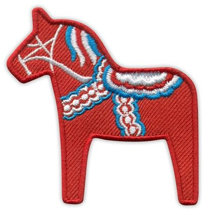 Dalecarlian-Pferd – Dalarna und Schweden – weißes Veikro/Klettverschluss-Rückseite – bestickter Aufnäher/Abzeichen/Emblem