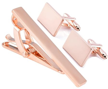 Homxi Krawattennadel und Manschettenknöpfe Set,Herren Krawattennadel Messing Rechteck Hemd für Manschettenknöpfe Rosegold