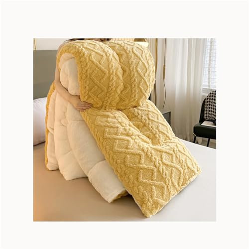 HYRAM Bettdecke,Steppdecke Dicker Lamm-Kaschmir,Flauschige Steppdecken Verdicken Sie Lamm Kaschmir Decke Weiche Warme Bettdecke,Kern Aus Lammsamt (200x230CM(4kg),Gelb)