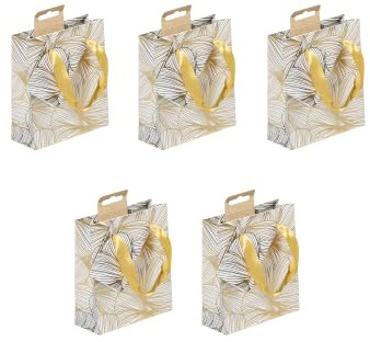 Clairefontaine 212847Cpack - Packung 5 Geschenktasche - Tüte , Format S (12x4,5x13,5cm), Kollektion Trésor, 170g, Blumen - Gold - Weiß, Geeignet für Parfum und kleine Geschenke, 1 Pack