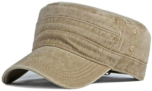 XYIYI Casquette Militaire Rétro Lavée Casquette Coton Cadet Casquette Armée Vintage Flat Top Cap