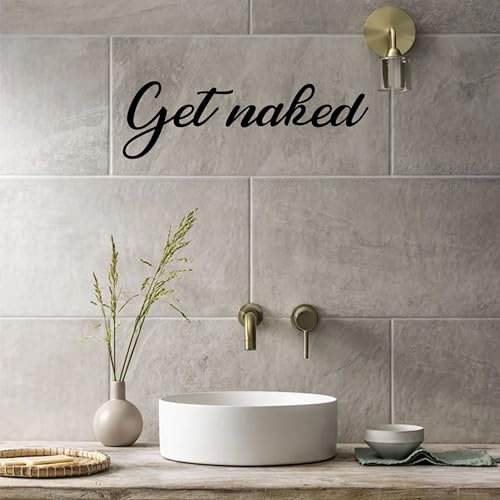 FSSS Ltd GET Naked 3D Wooden Sign Wall Art Quote Sticker Decor Retro Mural DIY (300MM X 100MM)