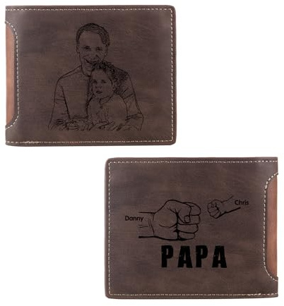 jewelora Personalisierte Herren Geldbörse mit Foto Brieftasche Herren PU Leder mit Gravur Geschenk für ihn Papa Freund Ehemann Vater Vatertagsgeschenk für Papa Personalisierte Geschenke (2 Braun)