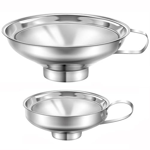 Stainless Steel Funnel 2Pcs Canning Funnel Stainless Steel Wide Mouth Funnel with Handle for Wide and Regular Mason Jars Canning Jars Funnels for Kitchen Use Filling Bottles for Liquid