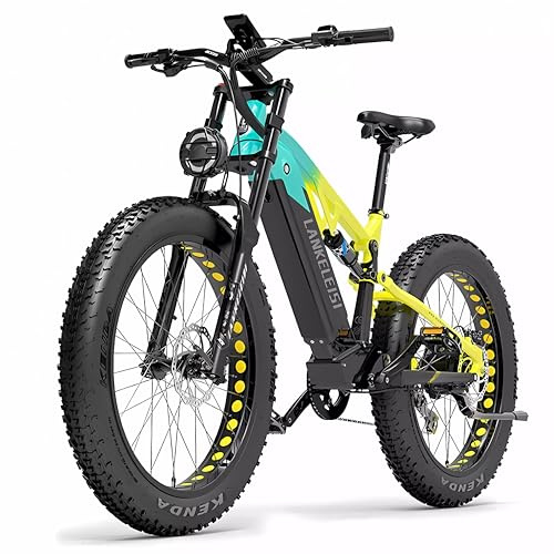 LANKELEISI RV800 Plus E-Bike Mountainbike 26 Zoll für Herren und Damen, Vollfederung E-MTB Fatbike mit 48V 20Ah Wechselakku, Reichweite bis zu 150KM