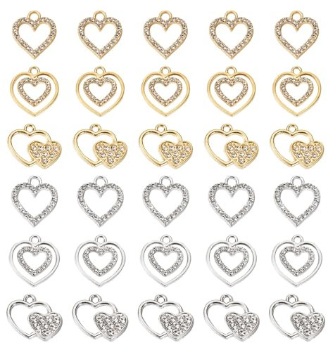 Craftdady 60 Stück Charm-Anhänger aus Metalllegierung, Kristall, Strass, Herzanhänger, Großpackung für selbstgemachte Ohrringe, Halsketten, Schmuckherstellung