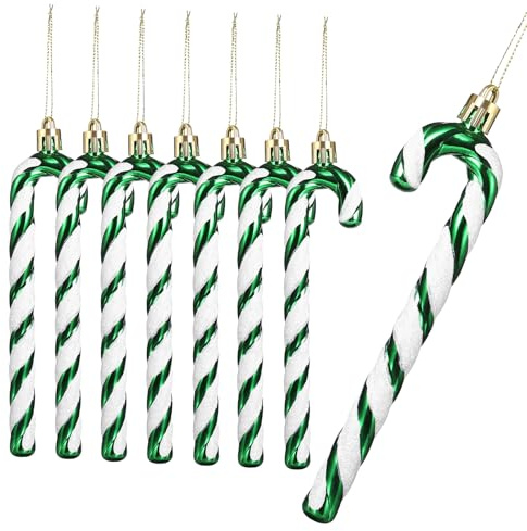 GWHOLE 12 Stück Zuckerstangen Weihnachten Glitzernd Anhänger Weihnachtsbaumschmuck Weihnachtsdeko Zucker Stange Weihnachtsdekoration (Grün)
