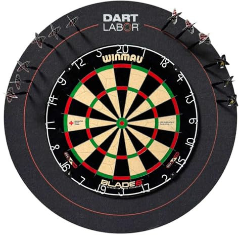 Dart Labor Vlies Surround Catchring anthrazit ø 69 cm | Wandschutz | Platz für 12 Darts in Vorstanzungen | Aufbewahrung von Steeldarts + Softdarts | Recyclingpolyester | Made in Germany