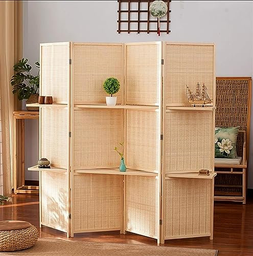 Separador de habitación con estantes, tablero de exhibición plegable de pared, separador independiente para casa de té, restaurante, hotel, hogar, oficina, dormitorio, 4 paneles, 150 cm