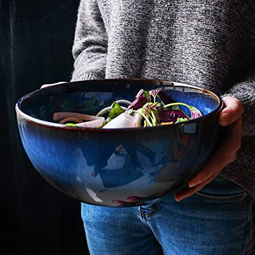 Mxxephemer Schüsseln, 9 Zoll, extragroße Salatschüssel aus Steingut, 81 oz, blau, runde glasierte Keramikschüssel, Suppenschüsseln (Gabel Nicht im Lieferumfang enthalten)