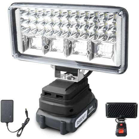 Luz de Trabajo LED Portátil con Batería y Cable de Carga, Luz de Trabajo con Puerto de Carga USB y Tipo C, Foco LED Brillante para Reparación de Automóviles Senderismo Trabajo Acampadas