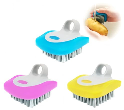 Vegetable Brush Potato Scrubber Brush for Food, Fruit and Veggie Scrubbing Brush with Silicone Non-Slip Grip, Cleaning Tools for Washing Fruit Potato Carrots Mushrooms Kitchen, 3 Pcs