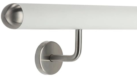 TIBU Handlauf Aluminium Weiß 30-600cm Wandhandlauf Treppe gewinkelte Edelstahlhalter, Länge 80 cm mit 2 Halter und halbrunde Kappe
