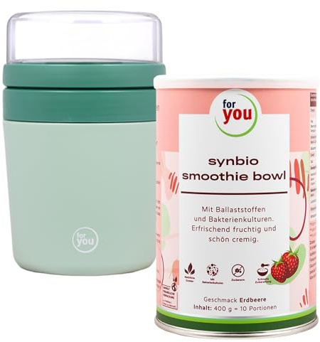 for you Gobelet à céréales à emporter + smoothie synbio sowl fraise 400 g (10 portions) – Gobelet à céréales pratique à emporter 500 ml + 150 ml avec gobelet et cuillère en acier inoxydable + bol à