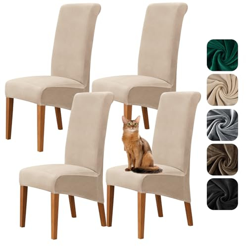 Alishomtll Samt Stuhlhussen 4er Set, XL Stuhlbezug Schwingstühle, Beige | Stretch Hussen für Stühle, Große Esszimmerstühle Bezug, Waschbar Abnehmbar Hussen für Küche Bankett Hochzeit Party