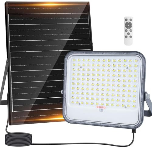 Aigostar- Faro led esterno con grande pannello solare，dimmerabile 3000/4000/6500K，16000mAH，Batteria di grande capacità，IP66，Faretto led da esterno solare con telecomando per esterno e giardino