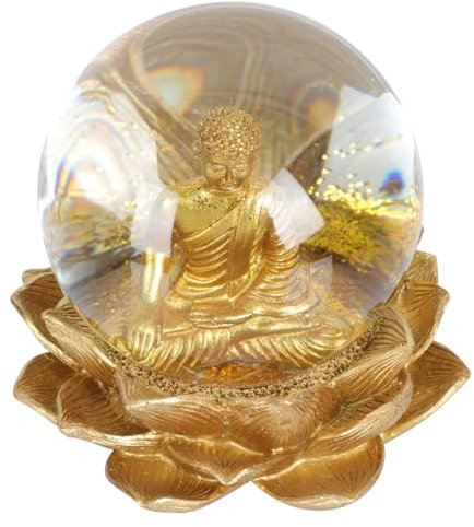 Ciieeo Glass Dome Buddha Statue Lotus Base, Crystal Sphere Desktop Buddha Ornament for Feng Shui Home Decor and Meditation Room Decoration