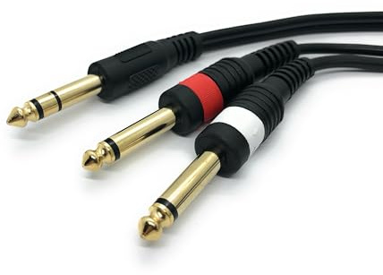 Ome Audio 6.35mm Stereo TRS Jack To Dual 6.35mm Mono Jacks (Male-To-Male) Gold Plated Audio Cable (3m)