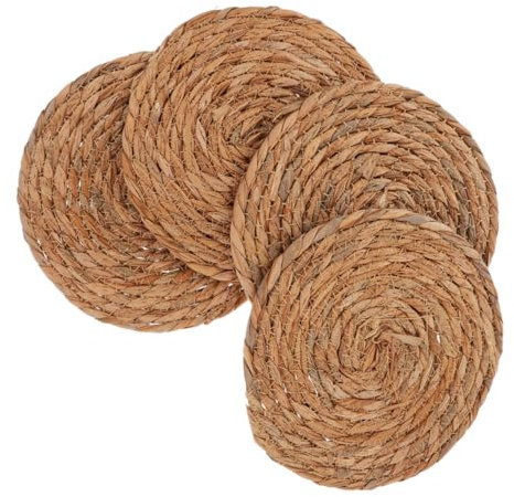 ABOOFAN 4pezzi Tovagliette Rotonde Intrecciate in Rattan Naturale Antiscivolo e Isolanti Termiche Per Tazza Da Tè Sottobicchieri Resistenti Per Tavolo Pranzo Design Boho Rustico Elegante