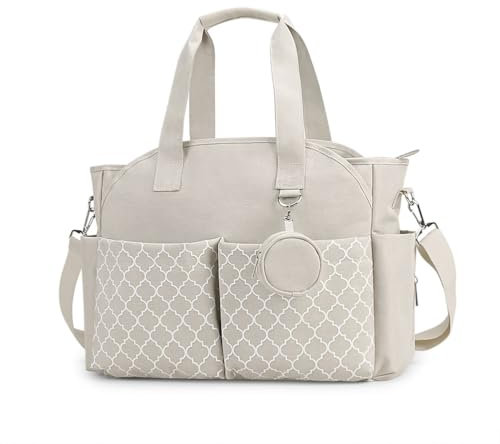 ZGFHLI Baby skötryggsäck, skötväska resor Essentials babyväska med skötdyna, snygg ryggsäck för mamma och pappa, beige