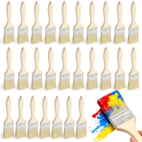 Set de 30 Pinceaux Plats 50mm, pour Peinture, Vernis, Lasure, Colle, Huile, Brosse Plate Large avec Manche Bois, Outils de Peintre pour Bois et Surface Lisse