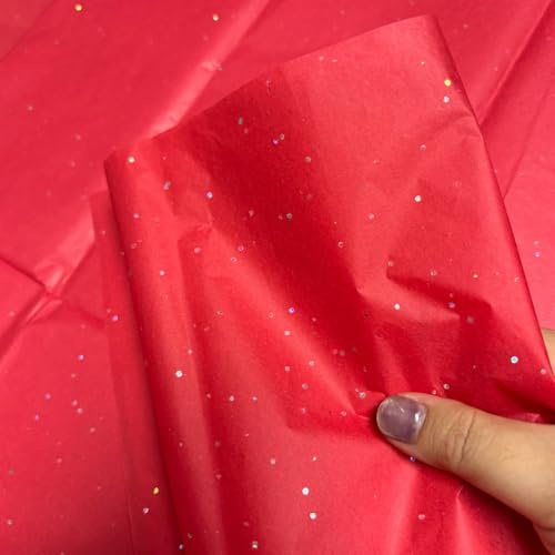 Weihnachtsdeko Glitter Seidenpapier Rot zum Einwickeln 50x70cm Glitzerpapier Seidenpapierblätter für Blumenstrauß Geschenkpapier Geburtstag Geschenkverpackung Bastelzubehör 10 Blatt