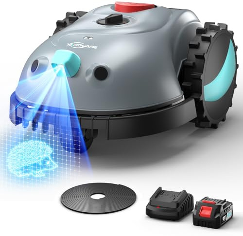 YARDCARE V100 Robot Lawn Mower with HD Vision Navigation, Smart Obstacle Detection, Collision Sensors, Adjustable Cutting Height, Low-Noise Operation—Perfect for Small Lawns up to 1,600 sq ft.