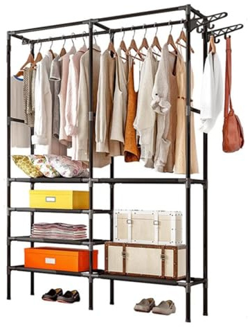 ZOLTA Faltbarer Kleiderschrank Metall 82,5×42,5×175,5 cm schwarz stabil bis 80 kg mit Regalen und Kleiderstangen Garderobenschrank für Schlafzimmer Flur Gästezimmer Studentenwohnung