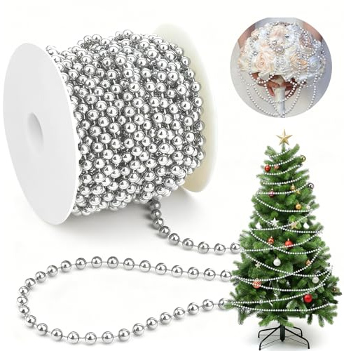 Perlenband 15M Perlenhochzeit Deko 6MM Christbaumkette Ozdoby Swiateczne Engelshaar Silber Perlenkette Adventskranz Kugeln Faux Perlengirlande Christbaumgirlanden Perlen Dekoration Zum Basteln