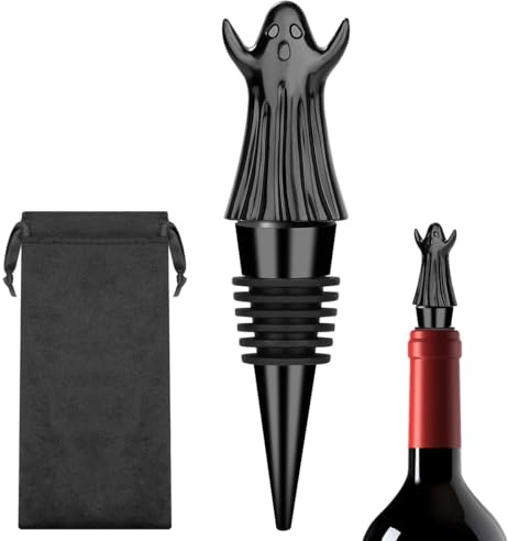 MR.BARWARE Ghost Bottle Stopper, Quirky Gift for Men Women, Black Ghost-Shaped Bar Accessory with Gift Bag, Ideal for Halloween, Birthday Fathers Day Christmas Pub Nights