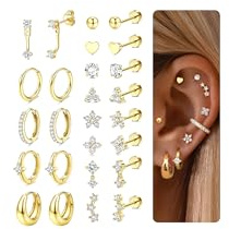 CASSIECA 13 Pairs Boucle d'Oreille Femme Piercing Oreille Acier Inoxydable Boucle d'Oreille Or 14K Piercing Helix Piercings Tragus Hypoallergénique Bijoux Femme