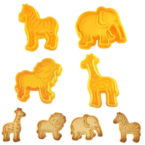 4 Pcs Set Yellow Animal Cookie Cutters | Zoo Animals Cookie Cutters | Fondant Cutters Shapes | Perfect for Baking | Elephant, Giraffe, Lion, Zebra Shapes Cookie Cutter | DIY Baking Mold for Adult