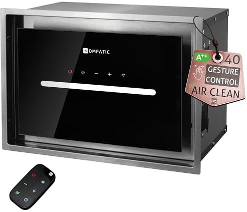 Kompatic HANA 40 KPHN40BIS Hotte Aspirante Encastrable, A++, 450 m³/h, Commande Gestuelle, Tactile, Télécommande, Mode Purification Air, Éclairage LED, Réglage température couleur, 40cm