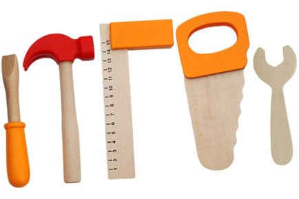 HEMOTON Holzwerkzeugset Teiliges Pädagogisches mit Hammer Schraubenzieher Lineal und Säge aus Glattem Holz Sicher und Langlebig für Drinnen und Draußen Fördert Logisches Denken