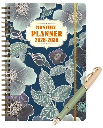Planner mensile - Agenda di pianificazione 5 anni rilegata a spirale | Planner mensile 2026-2030 - Per studenti di scuola, affari, lavoro e pianificazione alla scrivania